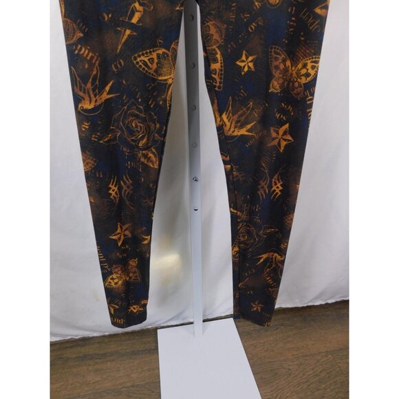 No Boundaries Leggings Womens Small Medium Black Orange Tattoo Print Butterfly - Picture 3 of 12